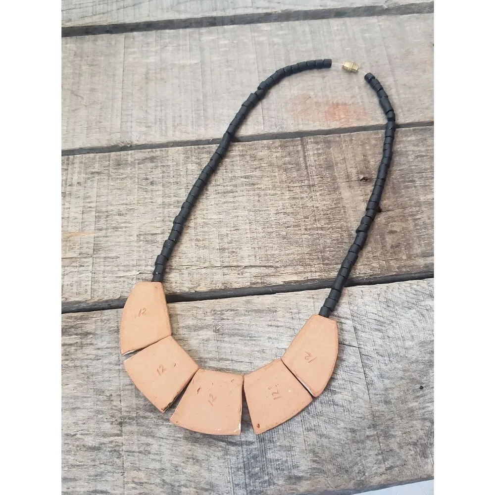 ARTISAN Pottery Beaded Necklace Greens